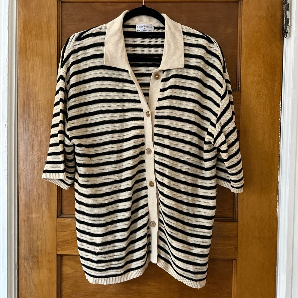 Knit oversized striped polo top